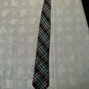 Ted Baker London Brown Silk and Aqua Blue Plaid Strip Lined designer Tie